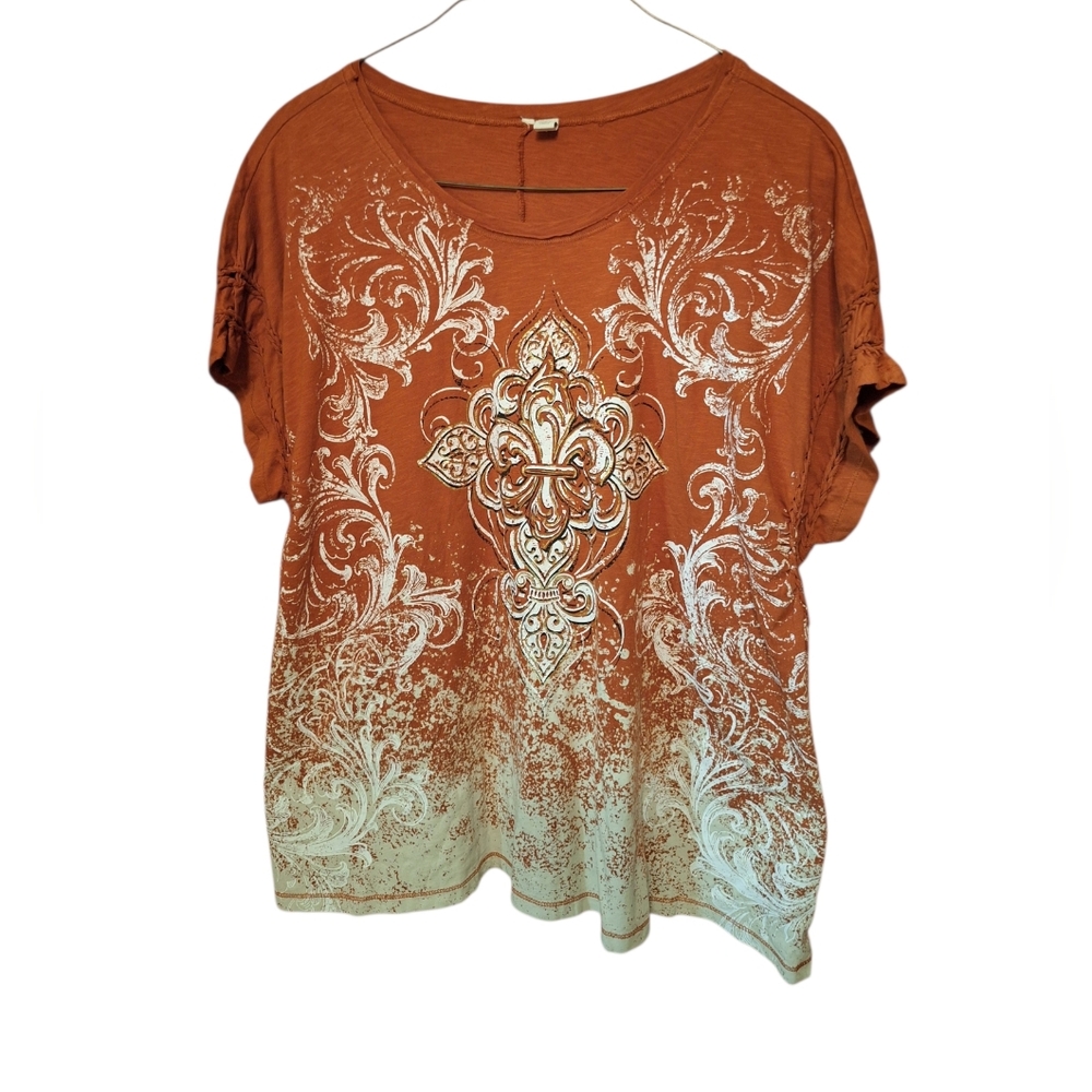 Two Piece Set Plus Size 22/24 Comfy Animal Print Fleur di Lis Rust weekends - Picture 3 of 9